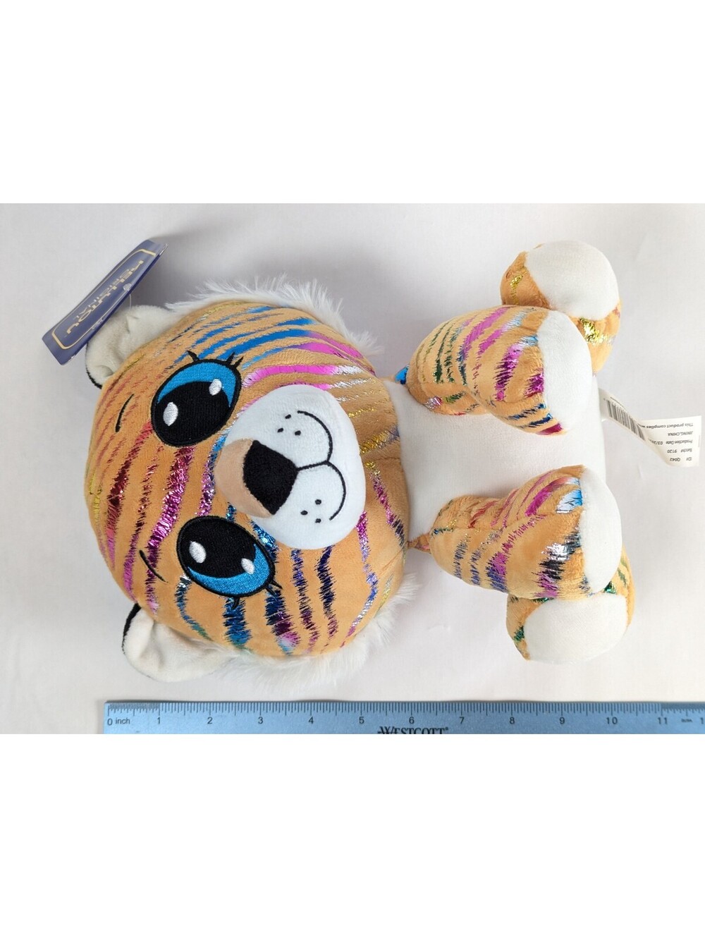 Kellytoy Original Plush Tiger 9" Tan Rainbow Metallic Stripes Blue Eyes 2020 Tag - Picture 10 of 10